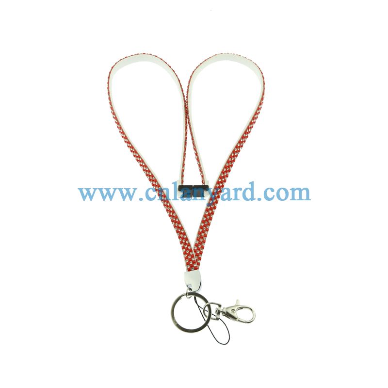 Polyester Crystal Rhinestone Lanyard ID Badge Flat Mobile Cell Phone Necklace