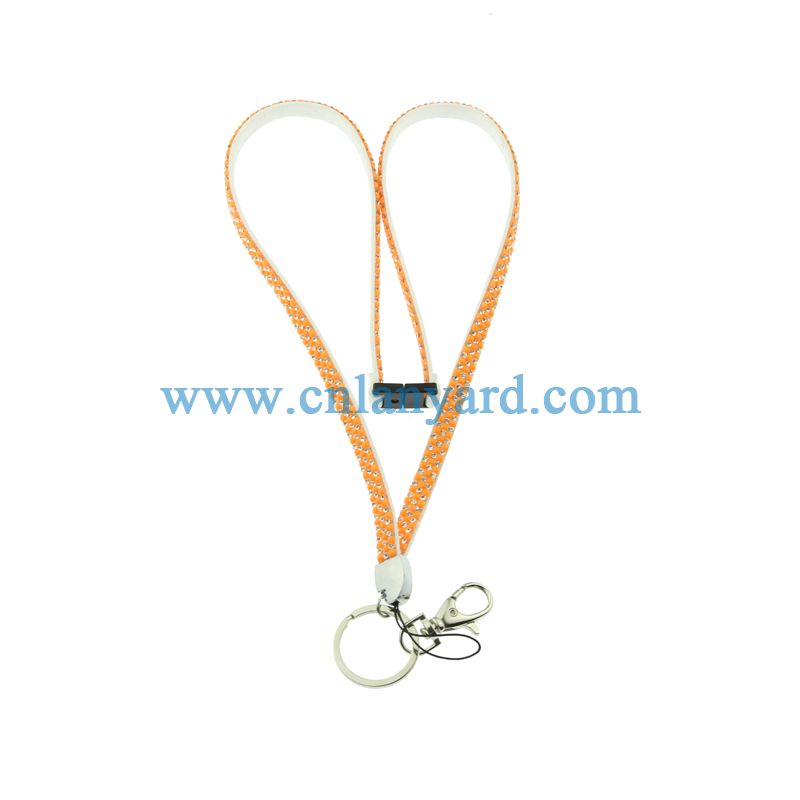 Polyester Crystal Rhinestone Lanyard ID Badge Flat Mobile Cell Phone Necklace