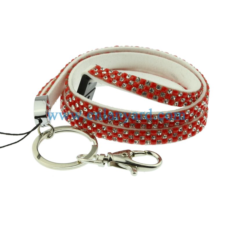 New Rhinestone Lanyard Necklace with Key Ring Clasp ID Badge Holder Bling