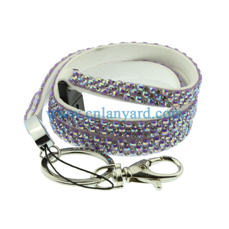 New Rhinestone Lanyard Necklace with Key Ring Clasp ID Badge Holder Bling