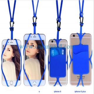 elastic silicone rubber lanyard cell phone holder with card holder