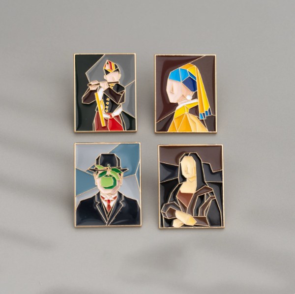 Custom Vintage Famous Painting Enamel Pins detail 4 Custom Vintage Famous Painting Enamel Pins detail 4