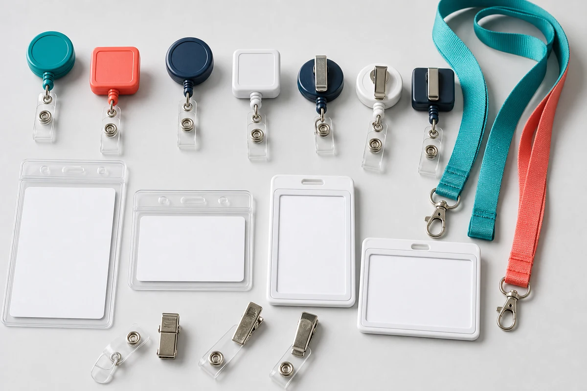 Custom badge reels, ID card holders, clips, straps, and logo options for corporate programs