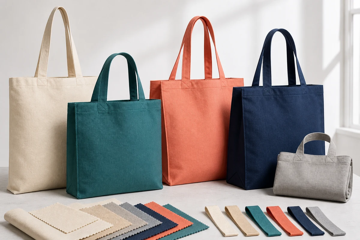 Custom tote bag fabrics, handle lengths, gusset styles, colors, and logo printing options