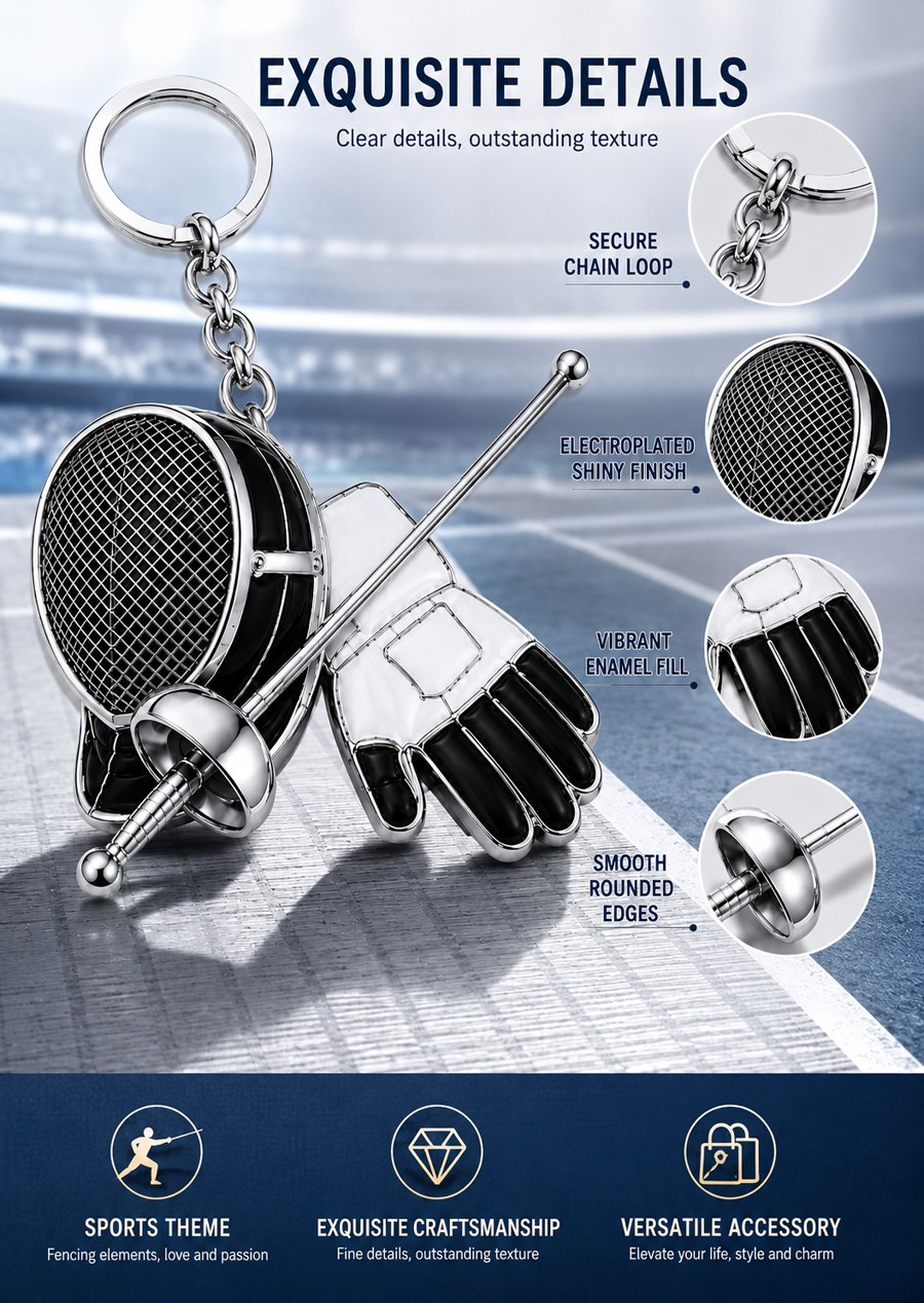 Custom Fencing Zinc Alloy Keychain product detail 3 Custom Fencing Zinc Alloy Keychain product detail 3