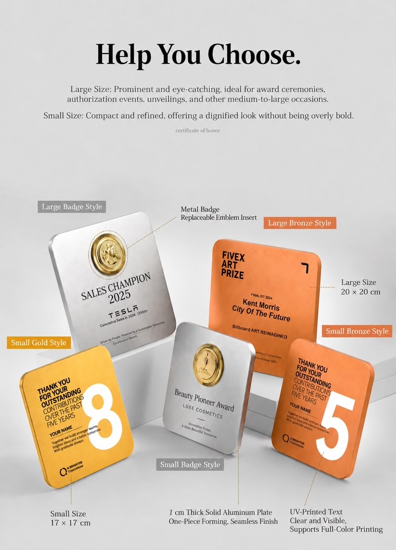Custom metal award plaque size and color selection guide Custom metal award plaque size and color selection guide