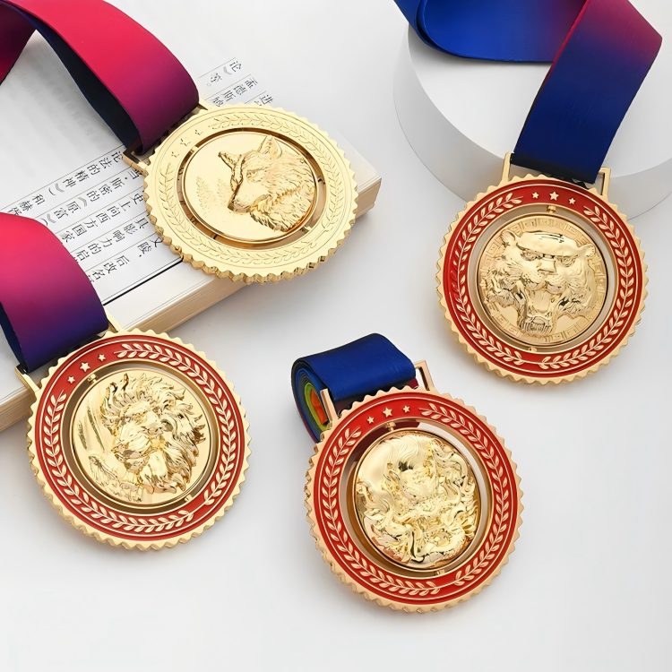 Custom rotatable medals with assorted center designs Custom rotatable medals with assorted center designs