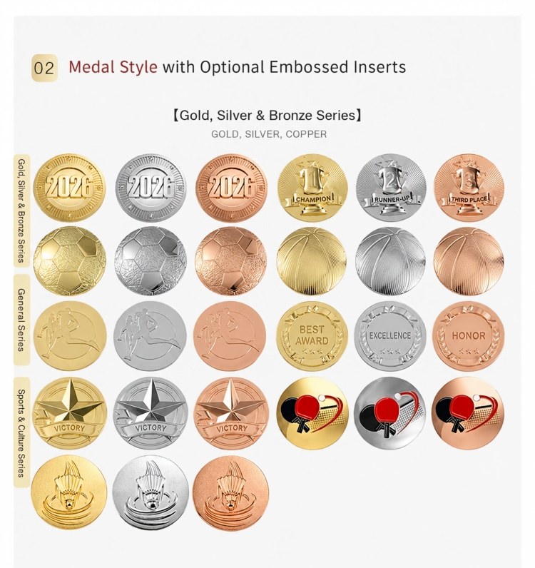 Optional embossed inserts for custom spinning medals Optional embossed inserts for custom spinning medals