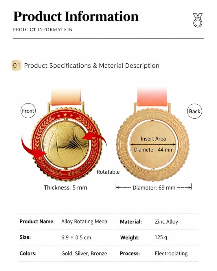 Custom rotatable medal dimensions material and colors Custom rotatable medal dimensions material and colors