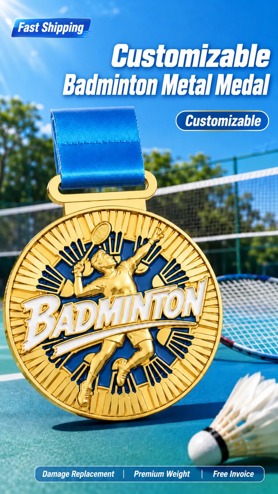 Customizable badminton medal for sports tournaments