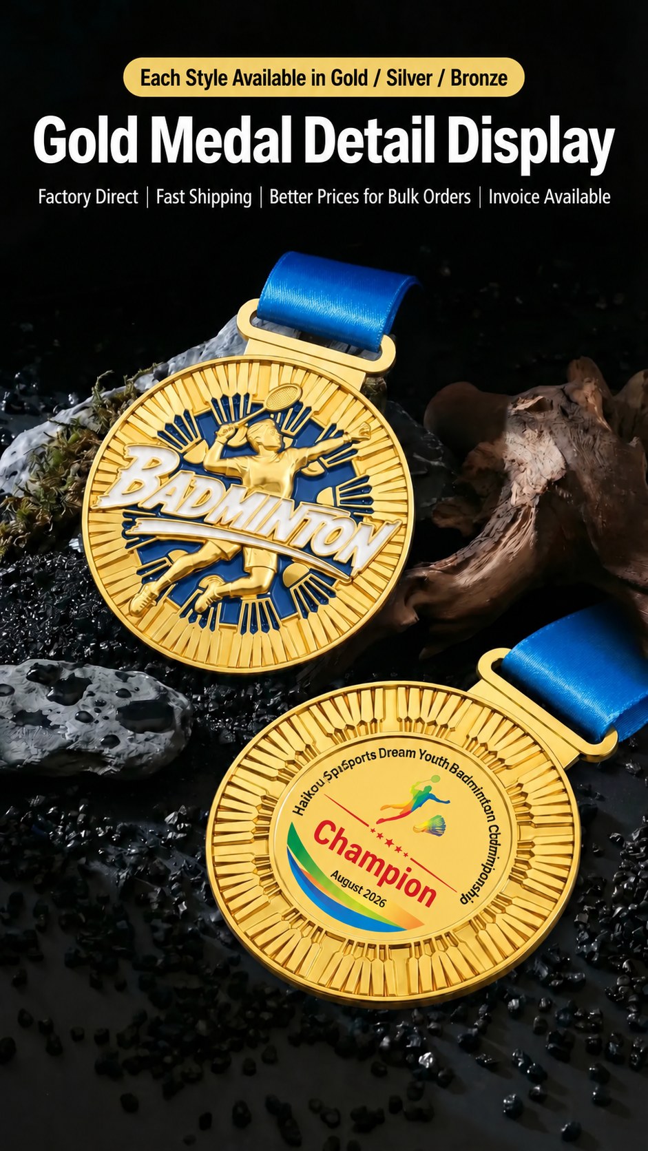 Custom sports medal front and back design options