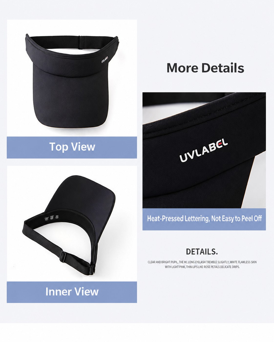 Top and inner views of custom topless sun hat