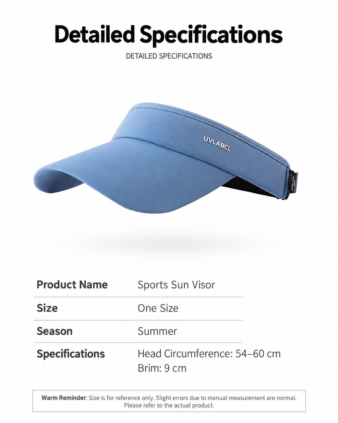 Custom topless sun hat dimensions and specifications