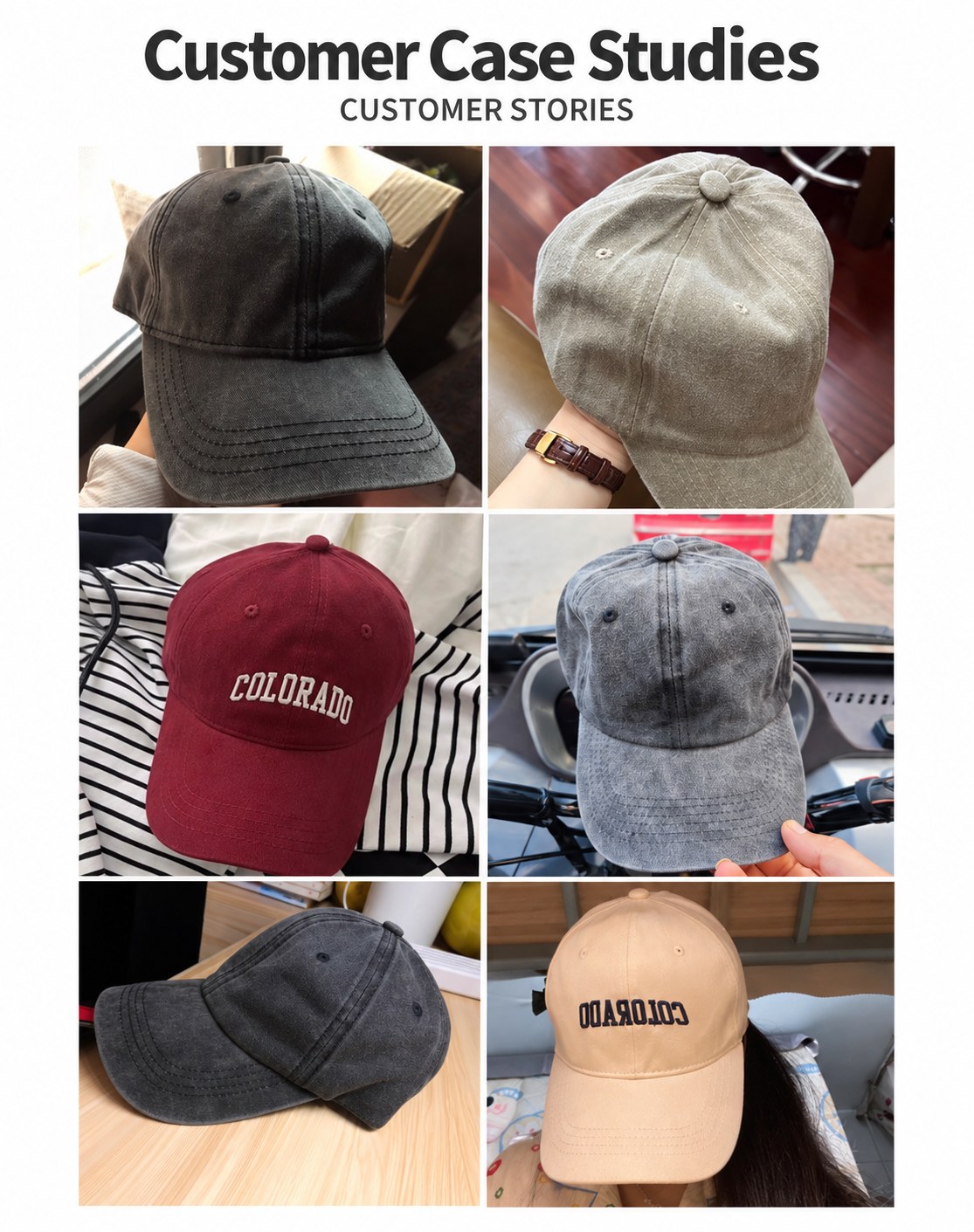 Customer logo examples on washed vintage baseball caps Customer logo examples on washed vintage baseball caps