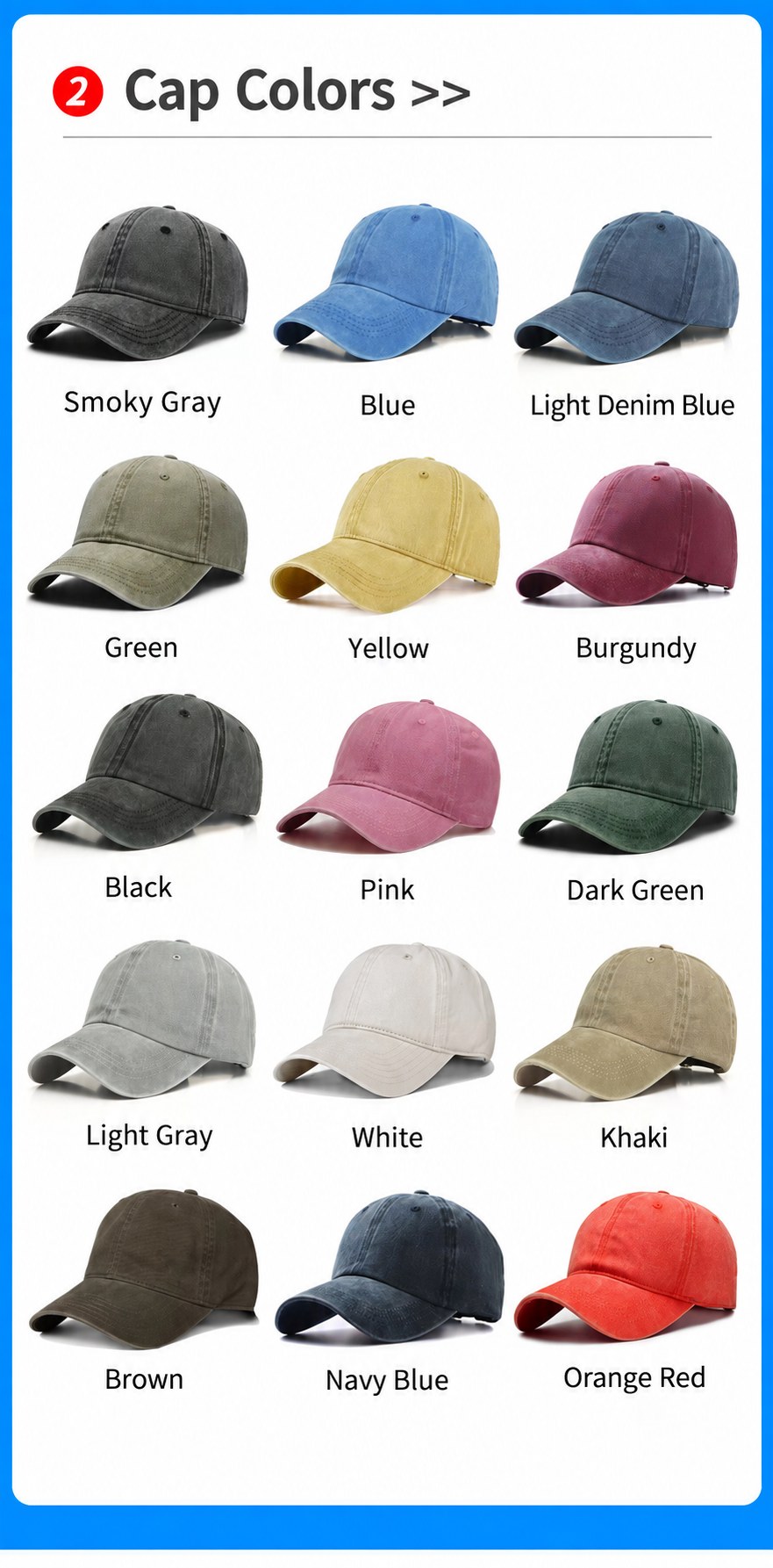 Available colors for custom washed vintage baseball caps Available colors for custom washed vintage baseball caps