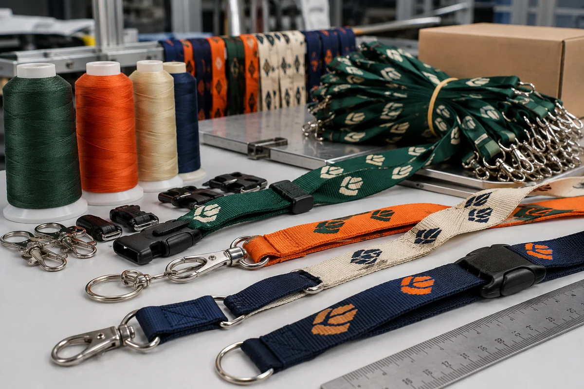 Woven lanyard thread color matching, logo weave inspection, width measurement, attachments and bulk quality control
