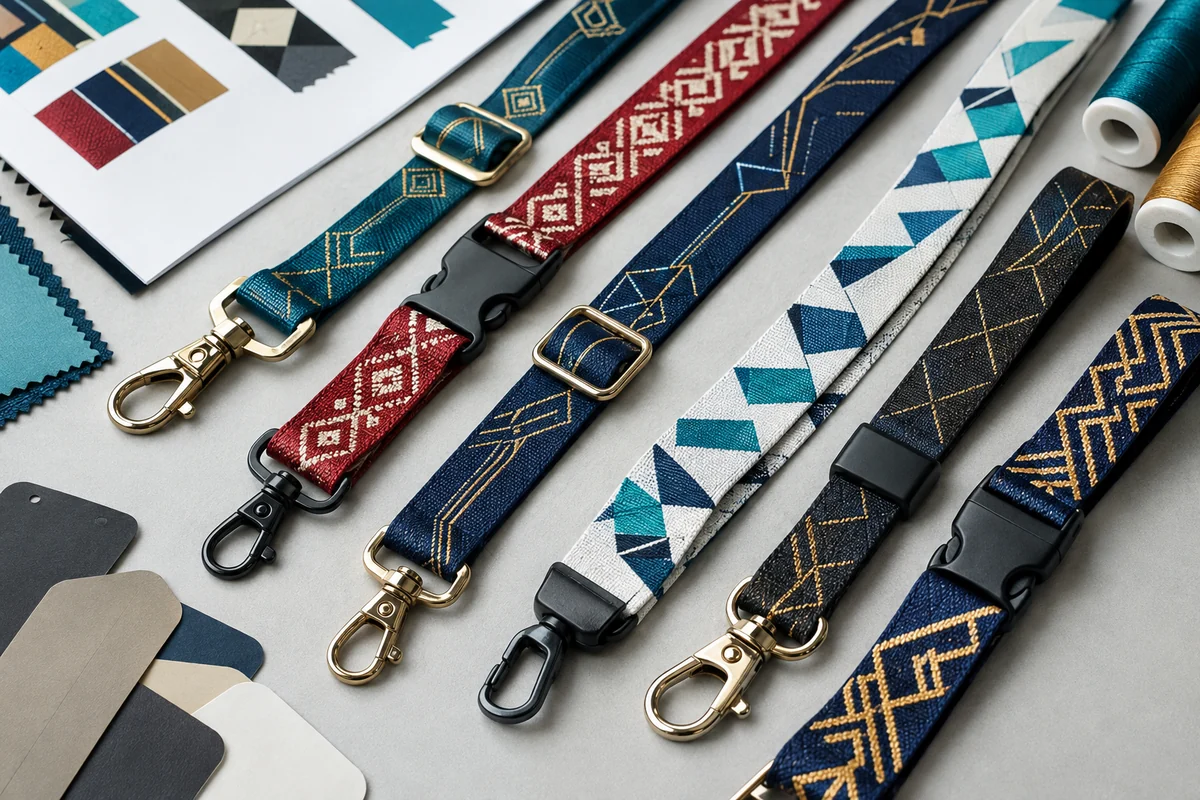 Custom woven lanyards with detailed woven patterns, thread colors, widths, hooks, buckles and safety breakaways